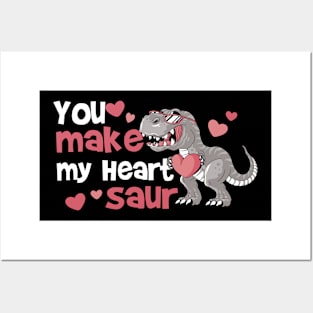 You Make My Heart Saur - Cute Valentines Day Dinosaur with sunglasses and heart - Dino Posters and Art